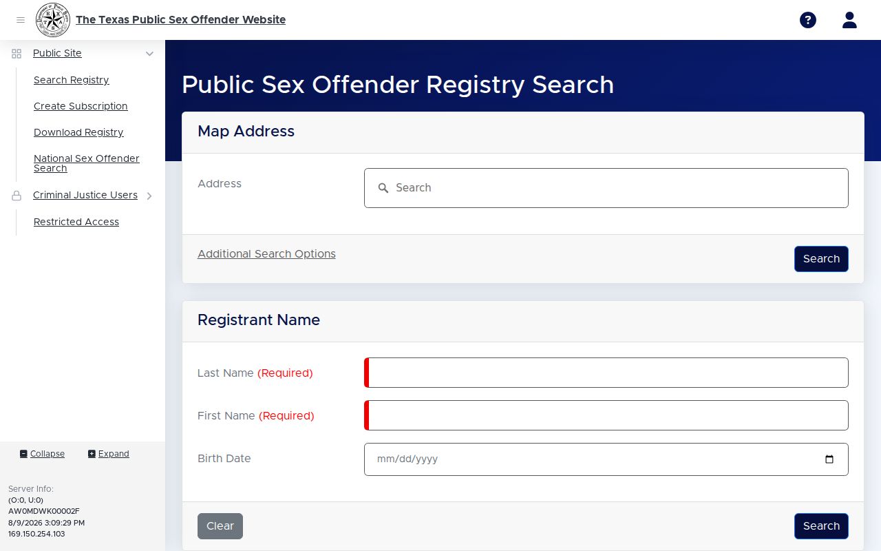 Reeves County sex offender registry name and map search interface