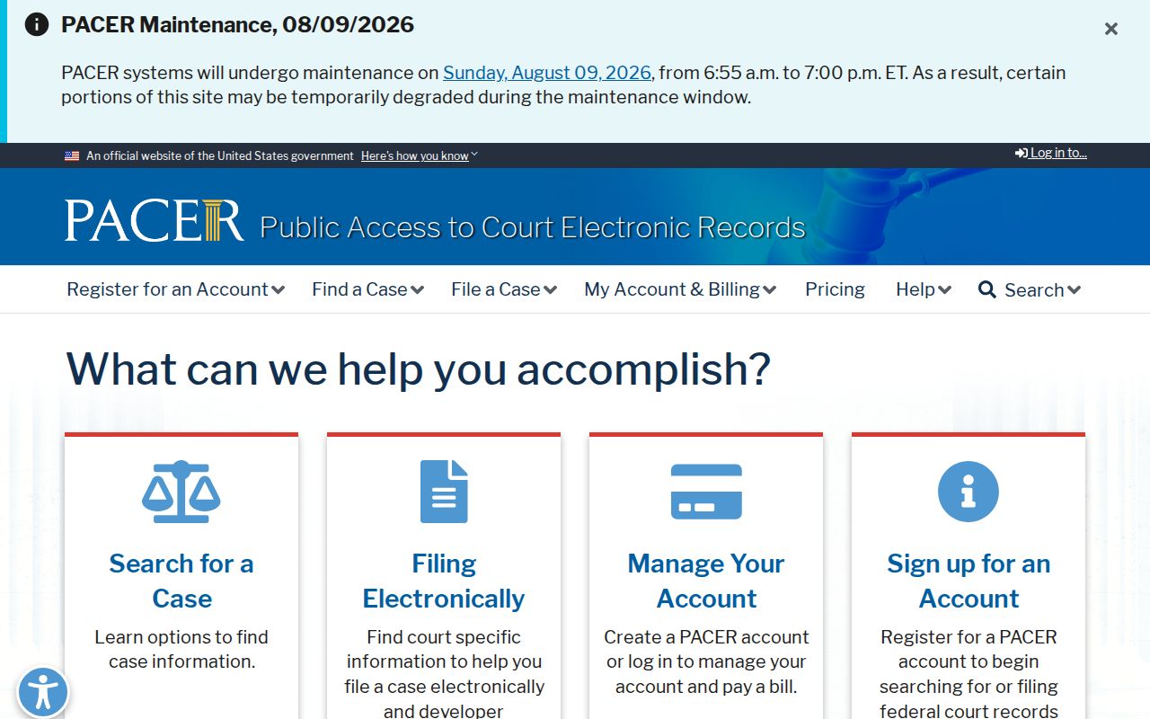 PACER federal court case record access page for Reeves County searches
